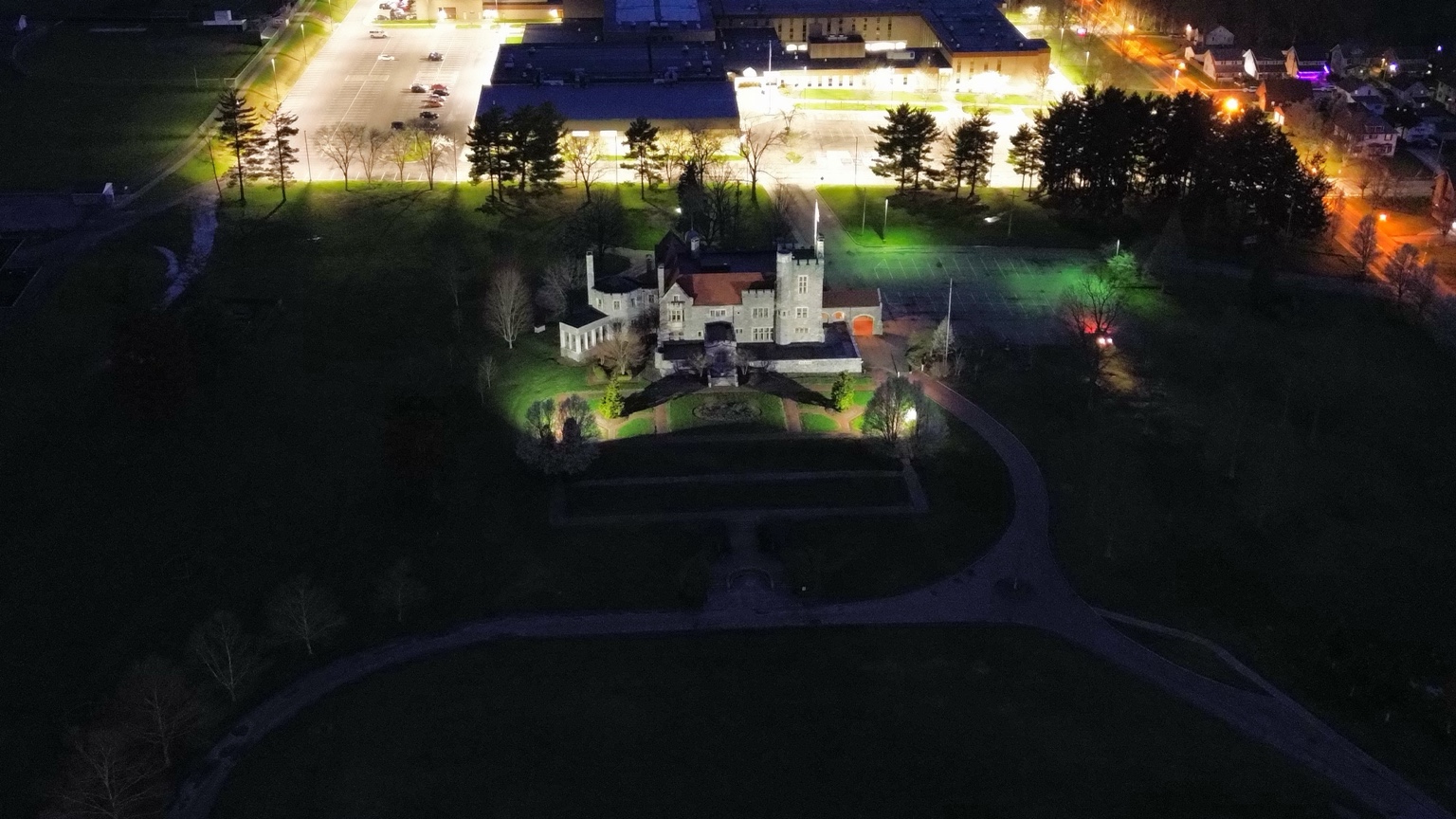 Historic building illuminated at night